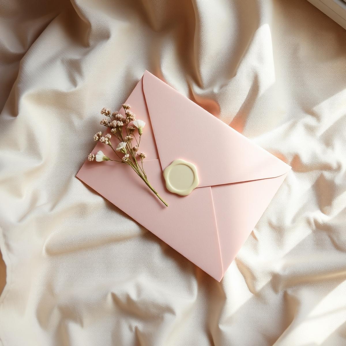 A single blush pink envelope with a wax seal